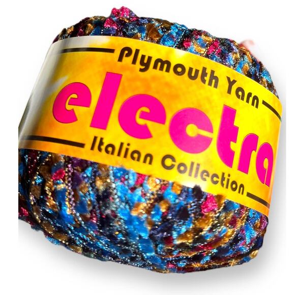 1.5 Skeins Plymouth Yarn ELECTRA Ladder Ribbon | Blue Gold, Red - Picture 5 of 7